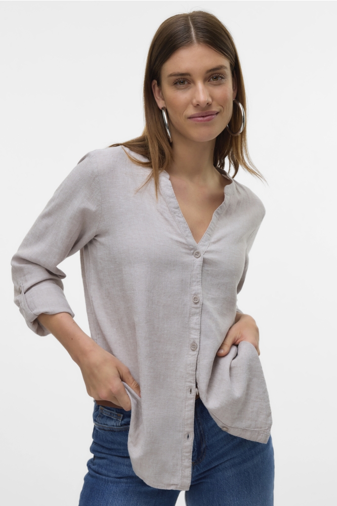 VMLINN LS V-NECK SHIRT WVN NOOS 10323030 MOON ROCK